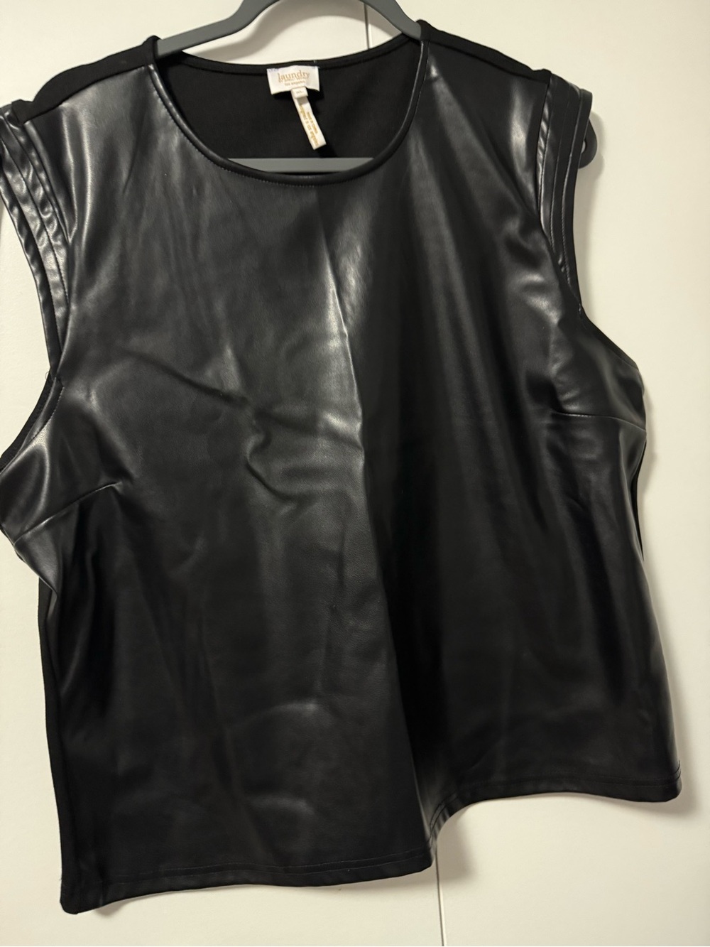 Laundry By Shelli Segal Black Faux Leather Sleeveless Shell Top